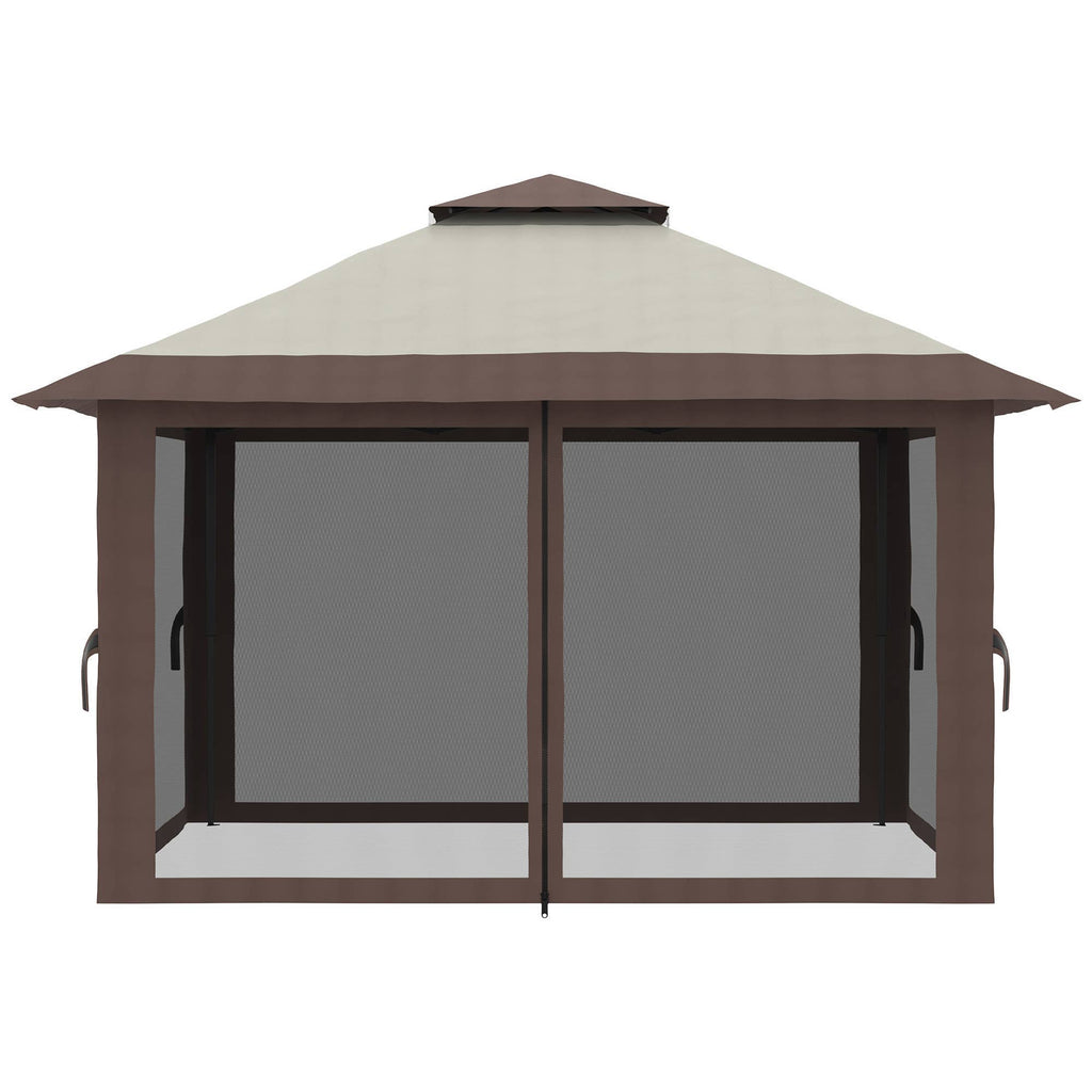 MH Handel GmbH - Folding Gazebo, height adjustable, 4 mesh walls, beige: Beige / 392W x 392D x 283H cm