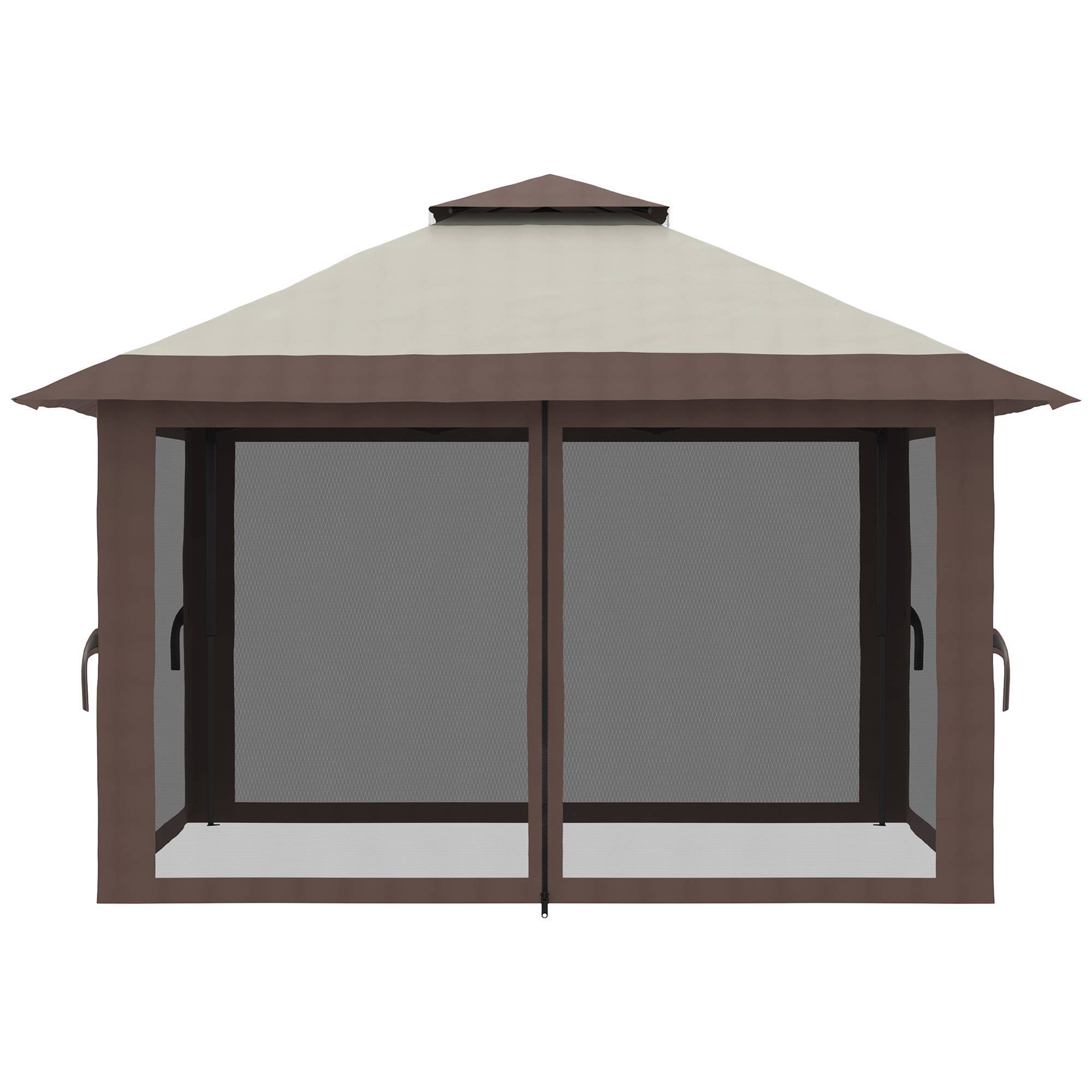 MH Handel GmbH - Folding Gazebo, height adjustable, 4 mesh walls, beige: Beige / 392W x 392D x 283H cm