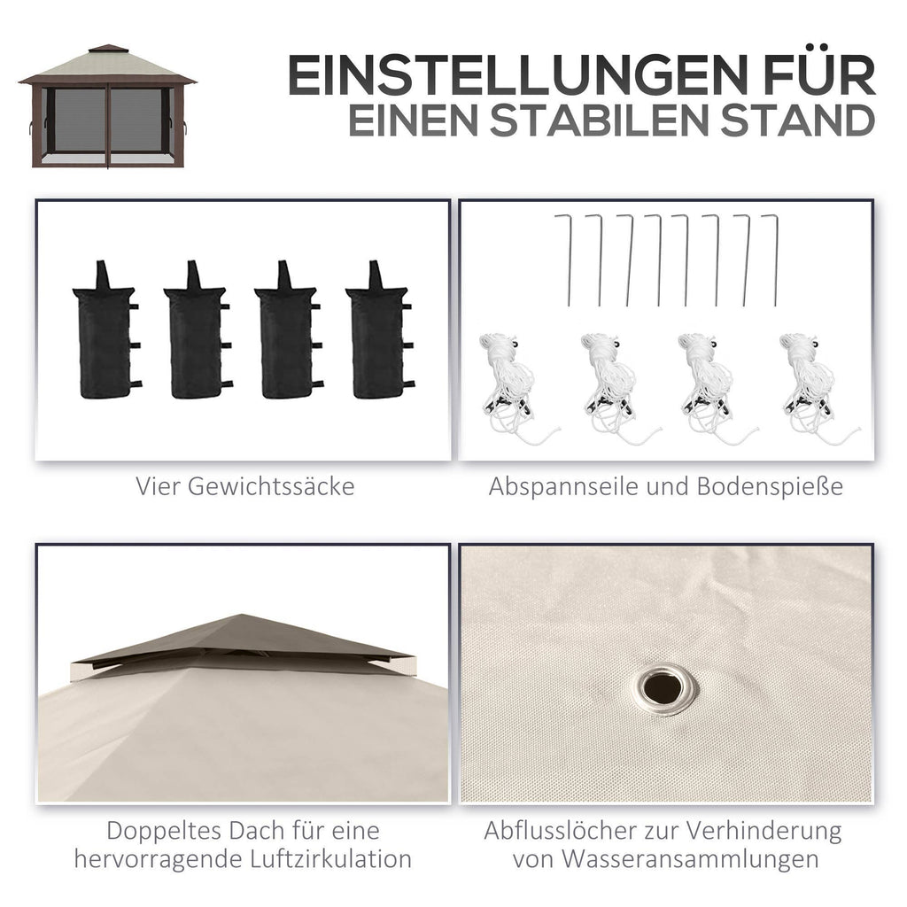MH Handel GmbH - Folding Gazebo, height adjustable, 4 mesh walls, beige: Beige / 392W x 392D x 283H cm