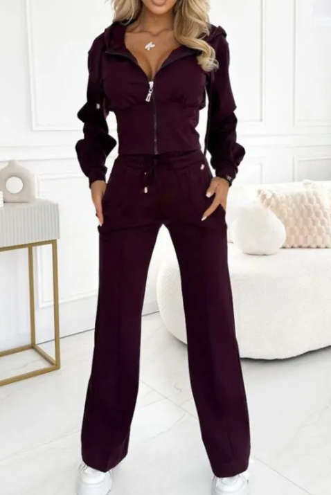 Hooded Zipper Jacket with Fitted Bottom Set