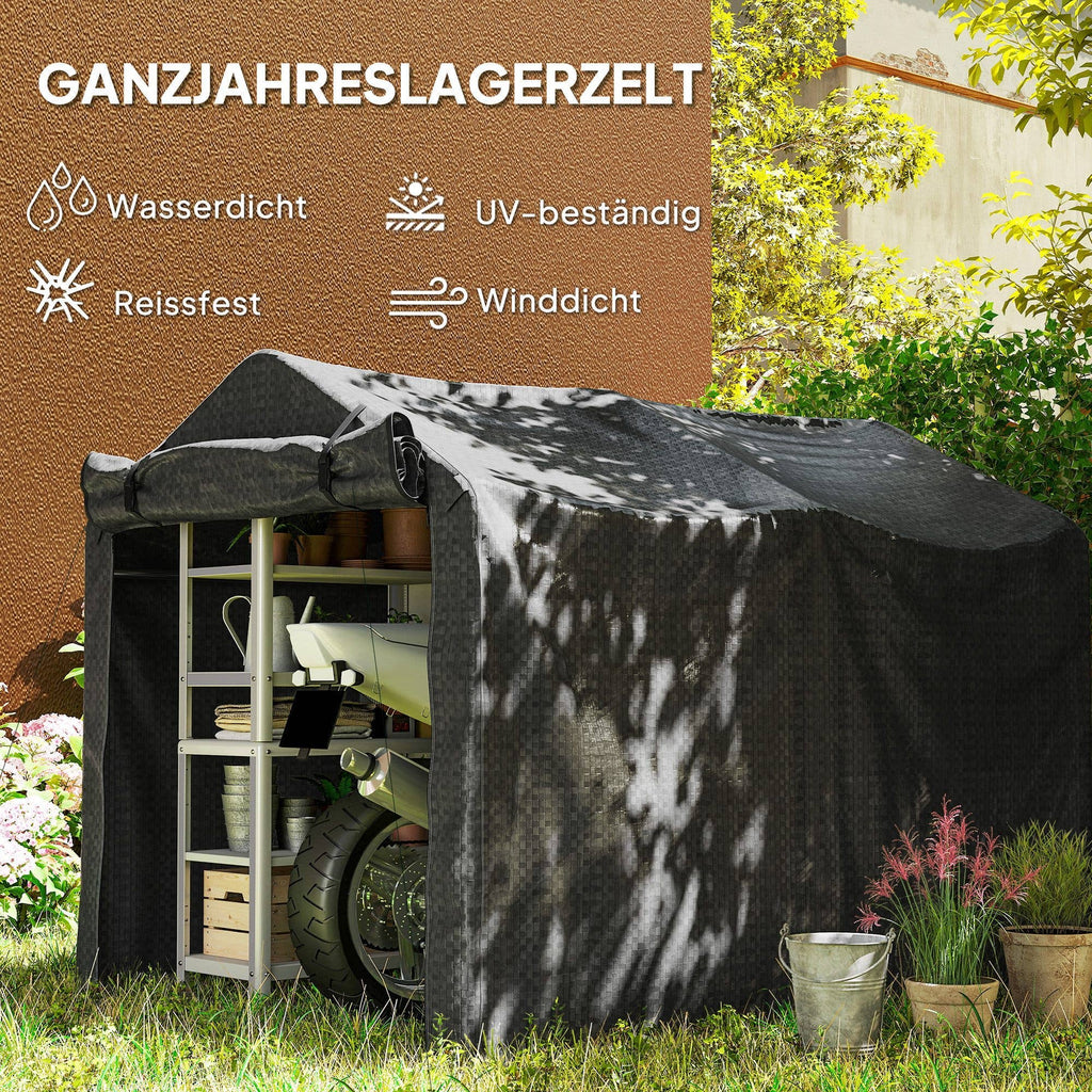 MH Handel GmbH - Waterproof Garage Tent with Door: Black / 220L x 157W x 165H cm