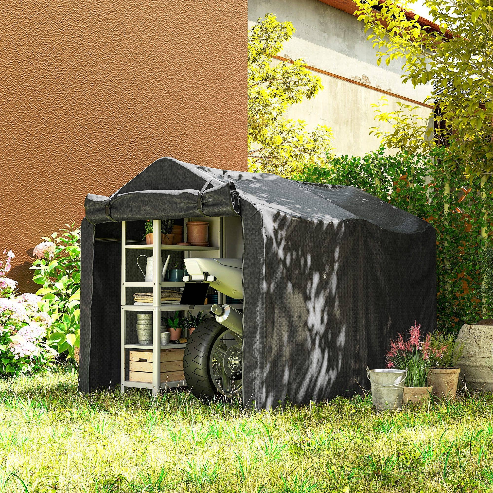 MH Handel GmbH - Waterproof Garage Tent with Door: Black / 220L x 157W x 165H cm
