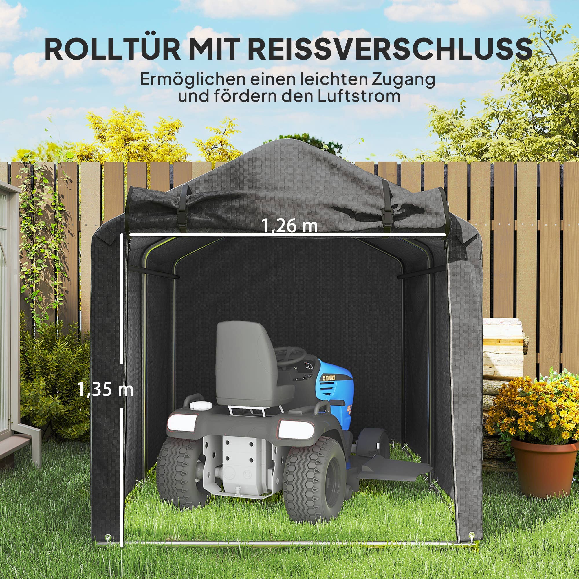 MH Handel GmbH - Waterproof Garage Tent with Door: Black / 220L x 157W x 165H cm