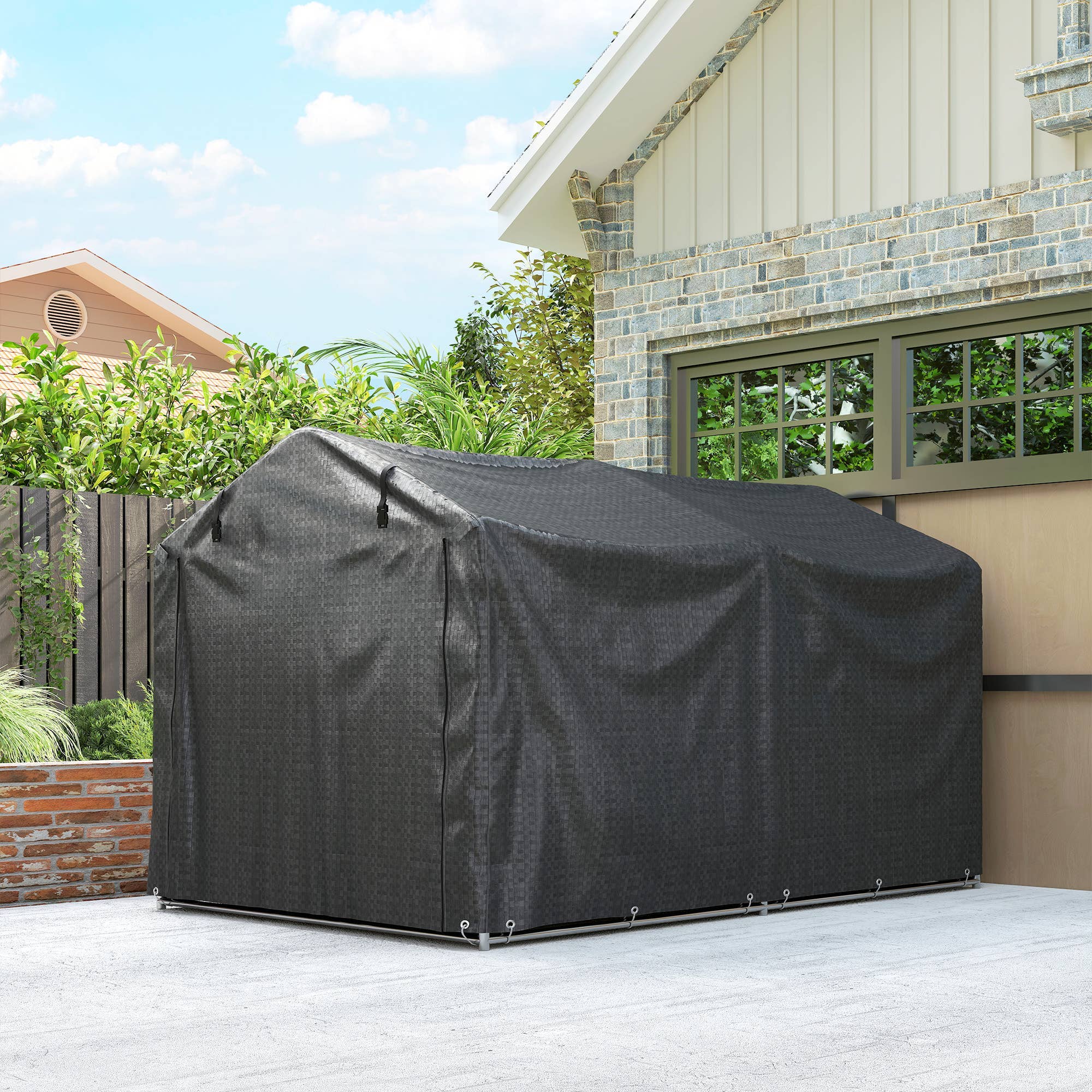MH Handel GmbH - Waterproof Garage Tent with Door: Black / 220L x 157W x 165H cm