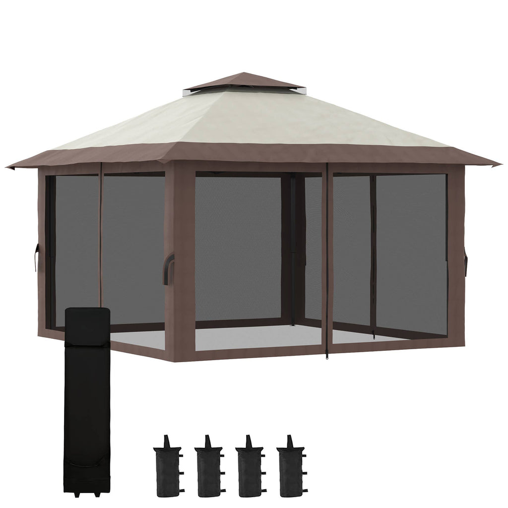 MH Handel GmbH - Folding Gazebo, height adjustable, 4 mesh walls, beige: Beige / 392W x 392D x 283H cm