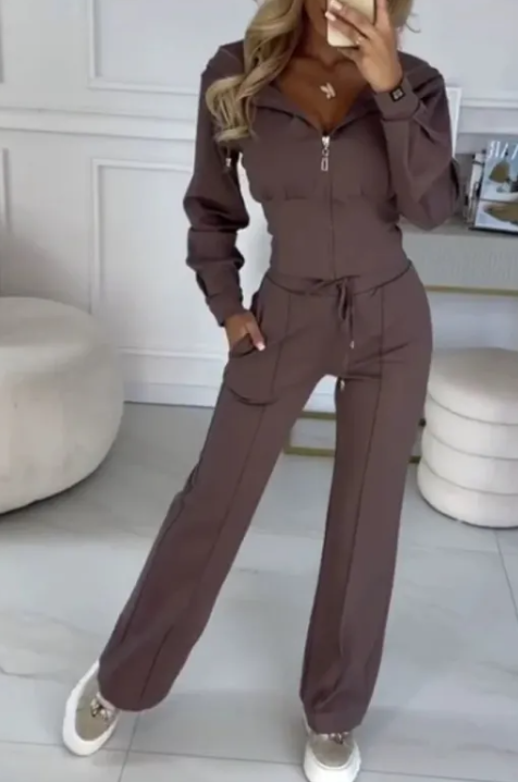 Hooded Zipper Jacket with Fitted Bottom Set