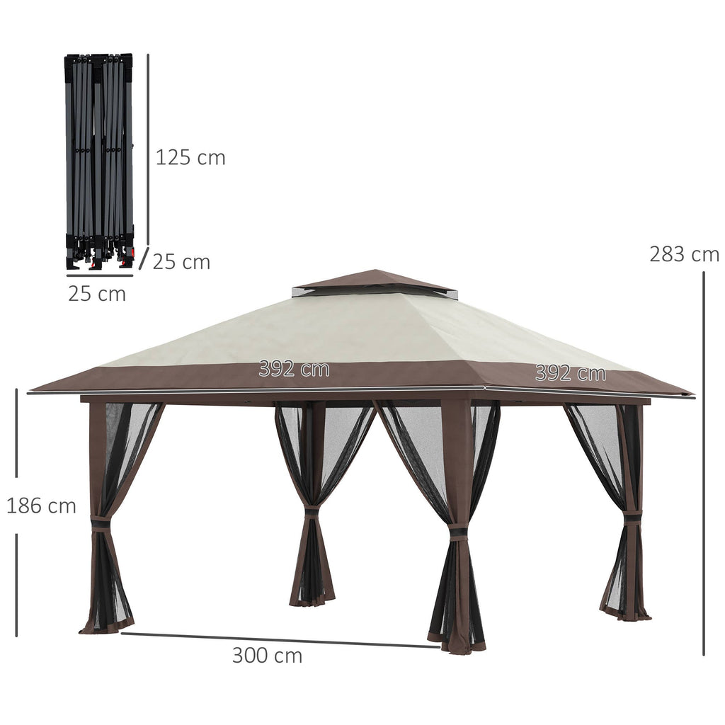 MH Handel GmbH - Folding Gazebo, height adjustable, 4 mesh walls, beige: Beige / 392W x 392D x 283H cm